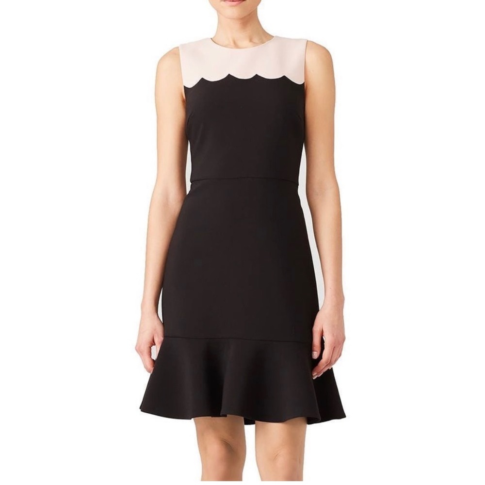 Kate Spade Black and Pink Scallop Detail Sleeveless Dress with Flounce Hem